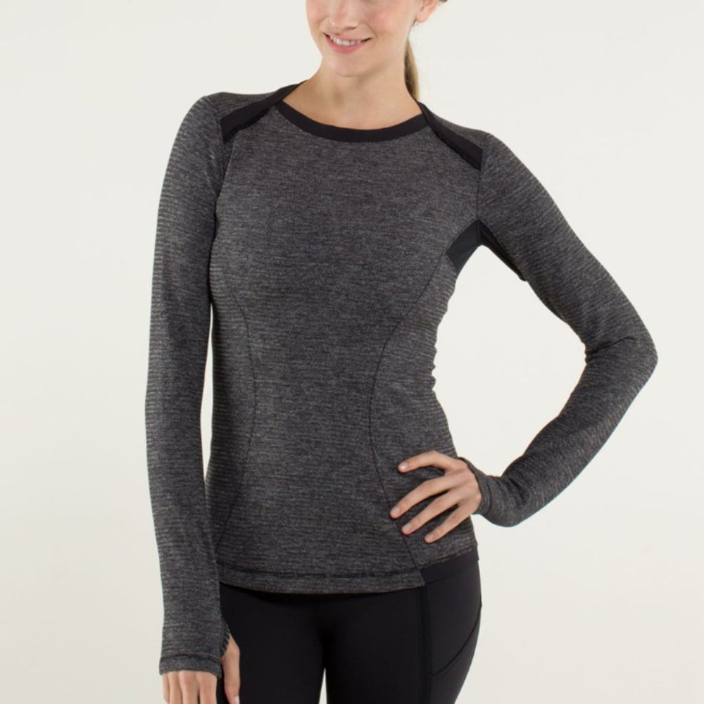 Lululemon Base Runner Long Sleeve Mini Check Pique Black Heathered Black Size 2